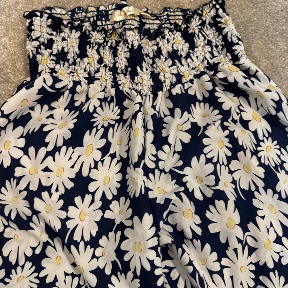 Navy and White wide legged pants with elastic waistband. size L - Picture 3 of 7